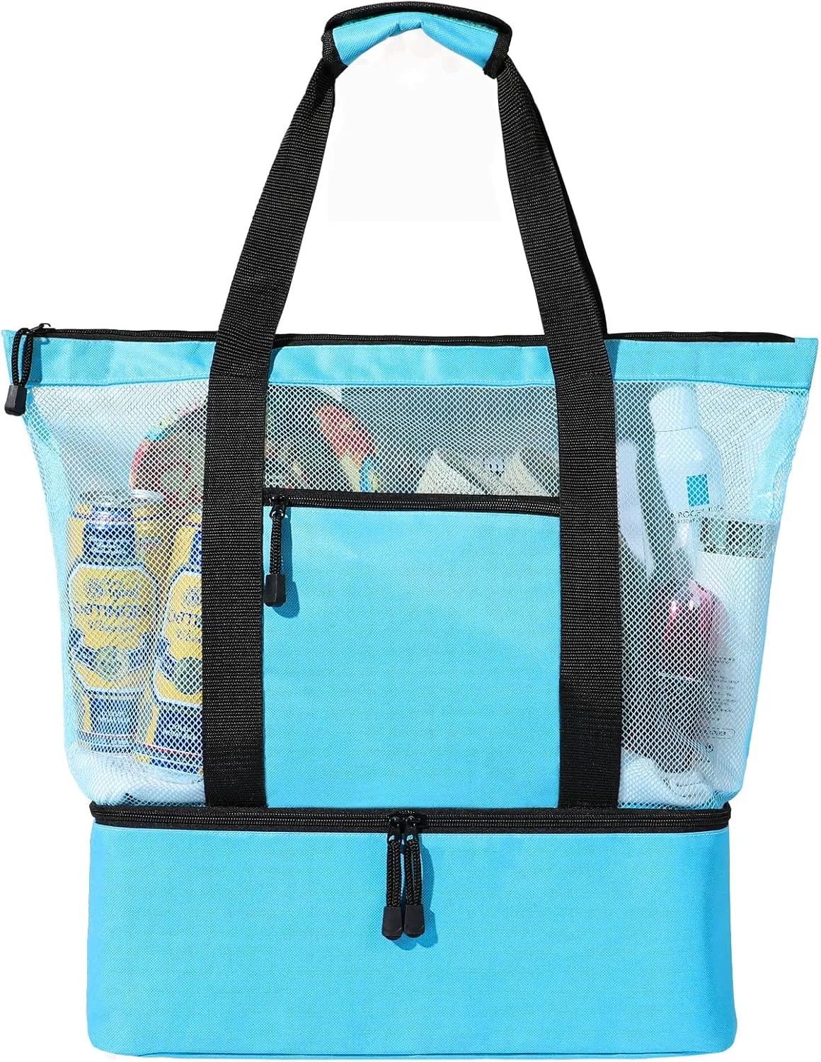 Mesh Beach Tote - Large Cooler Bags for Women, Waterproof Sandproof Swim Pool Travel Daily Tote, Blue