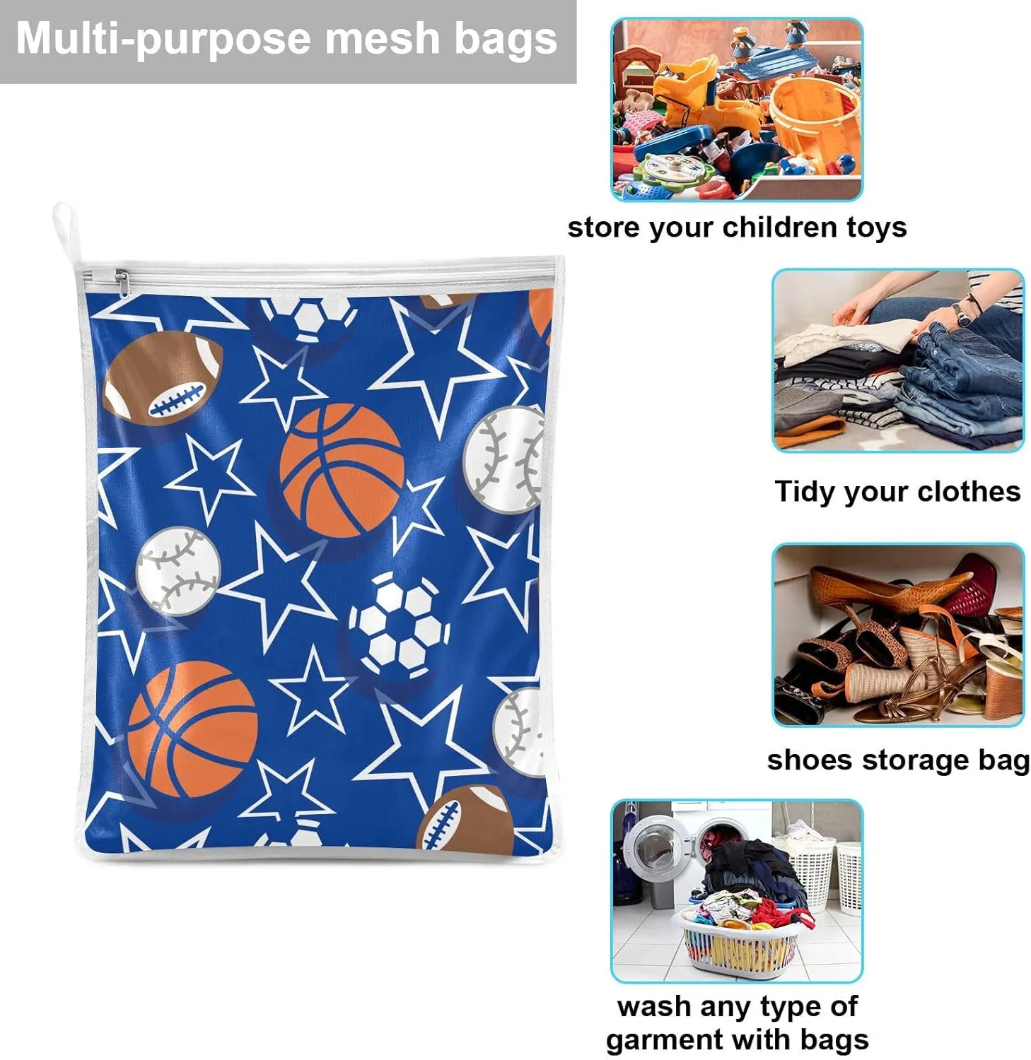 Mesh Laundry Bags Lingerie Bags for Washing Delicates 2 PCS Wash Bag with Zipper Small and Medium Washable Basketball Football