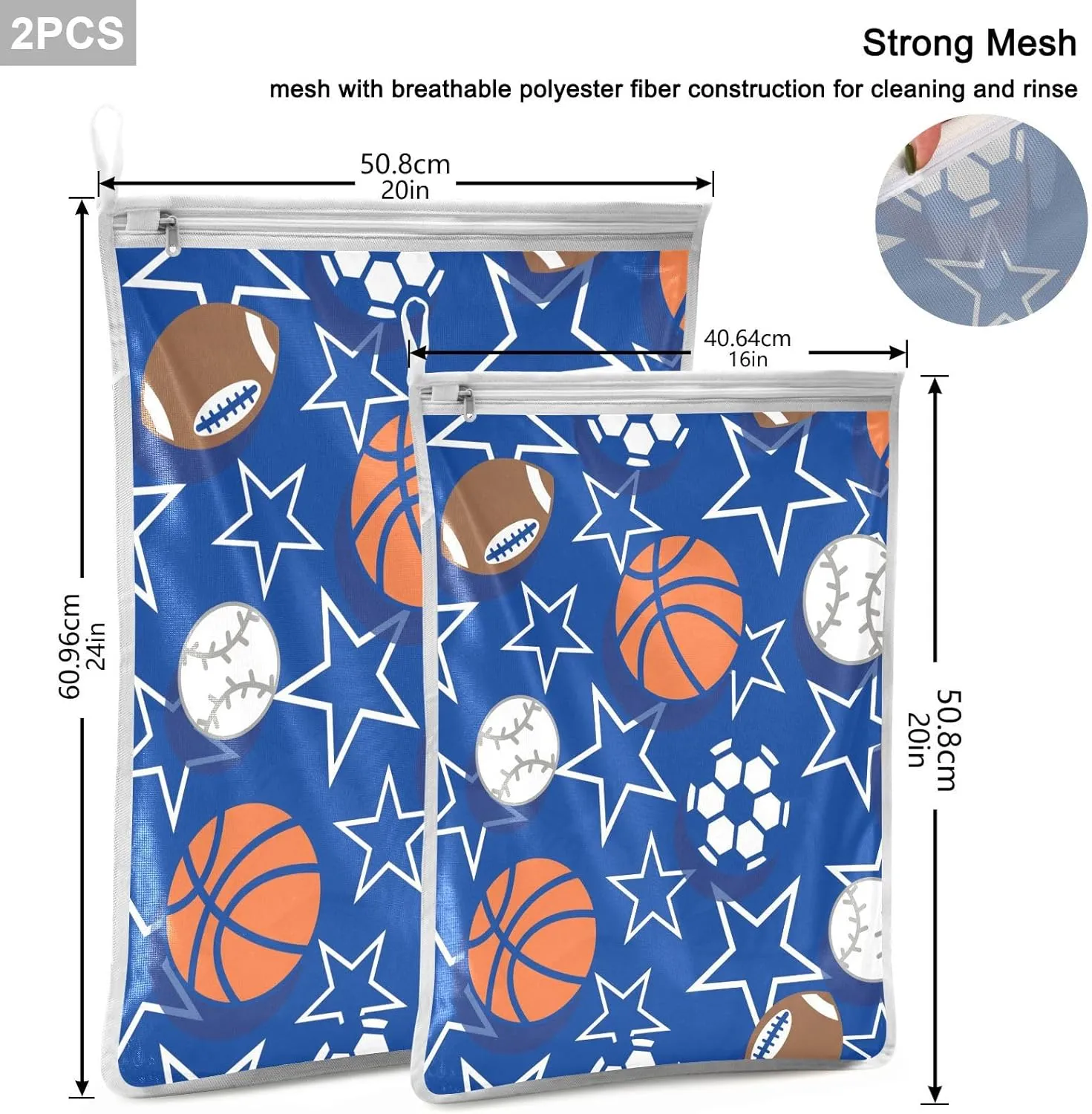 Mesh Laundry Bags Lingerie Bags for Washing Delicates 2 PCS Wash Bag with Zipper Small and Medium Washable Basketball Football