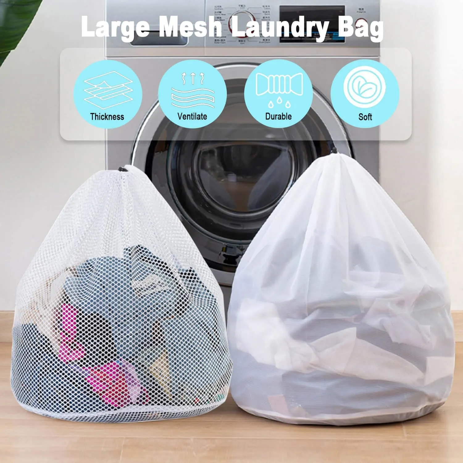 Mesh Laundry Bags with Adjustable Single Shoulder Straps 24" x 32" Sturdy Nylon Material Laundry Liners with Drawstring Closure for College, Dorm and Apartment(6PCS-XXLarge)