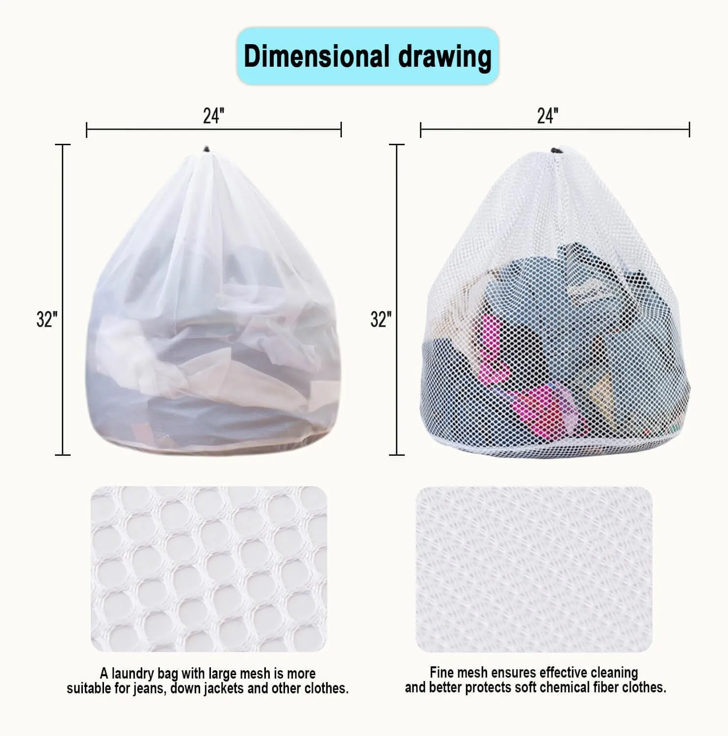 Mesh Laundry Bags with Adjustable Single Shoulder Straps 24" x 32" Sturdy Nylon Material Laundry Liners with Drawstring Closure for College, Dorm and Apartment(6PCS-XXLarge)