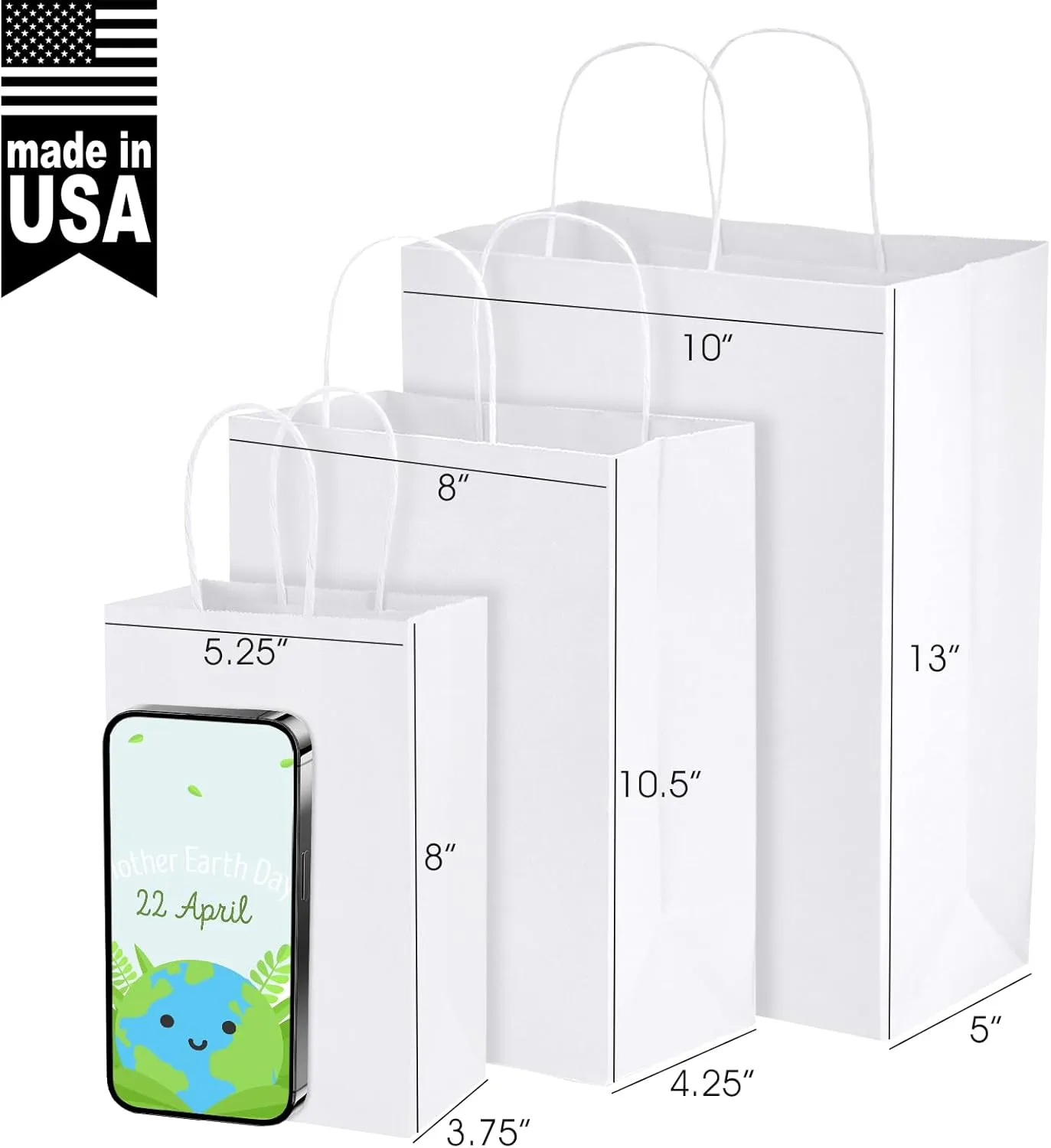 MESHA White Paper Gift Bags 50Pcs 8x4.25x10.5'' Medium Size Kraft Shopping Bags Bulk with Handles Reusable for Small Business,Grocery,Birthday, Wedding,Kids Party,Favors