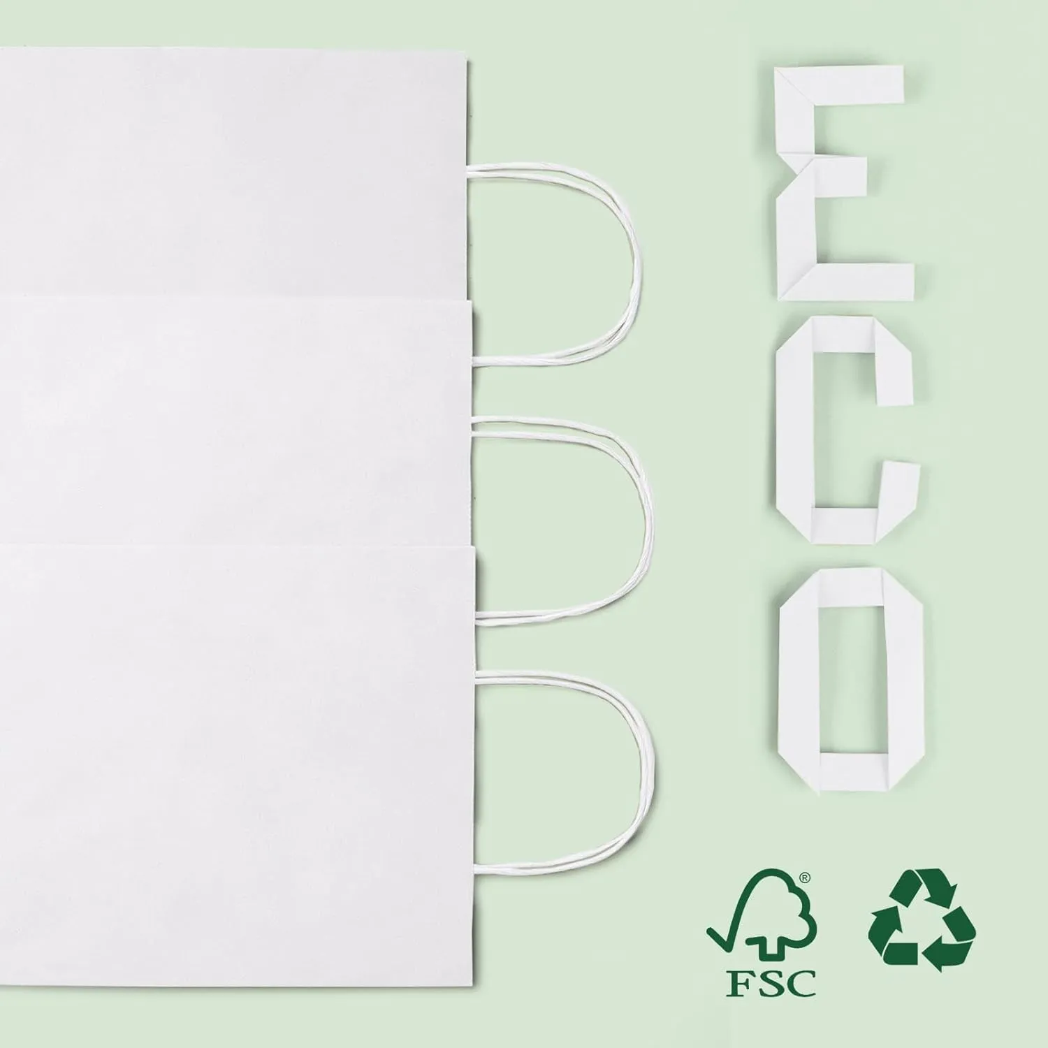MESHA White Paper Gift Bags 50Pcs 8x4.25x10.5'' Medium Size Kraft Shopping Bags Bulk with Handles Reusable for Small Business,Grocery,Birthday, Wedding,Kids Party,Favors