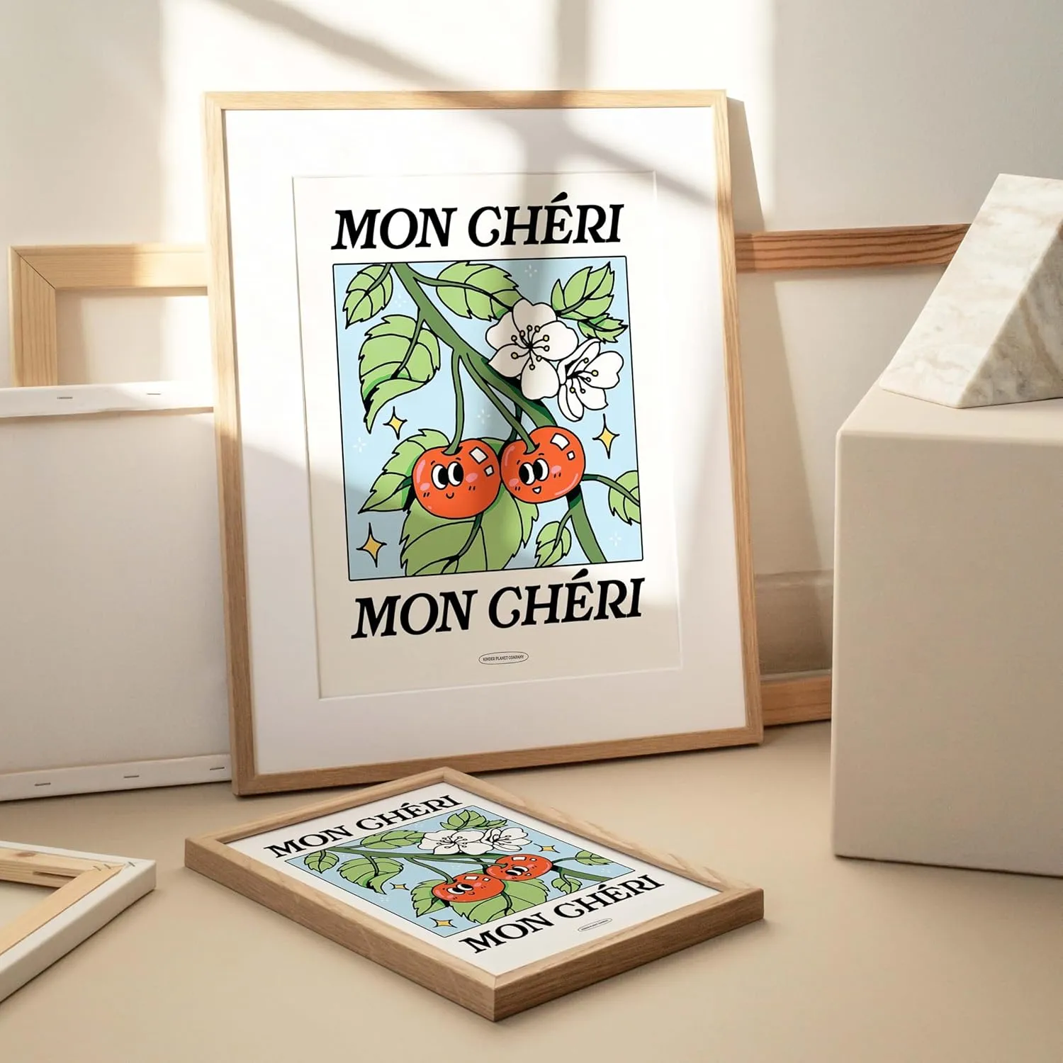 MESSNER2024 Mon Cheri French Cherry Poster Botanical Print Flower Market Flowers Retro Art Blue Large Prints Unframed