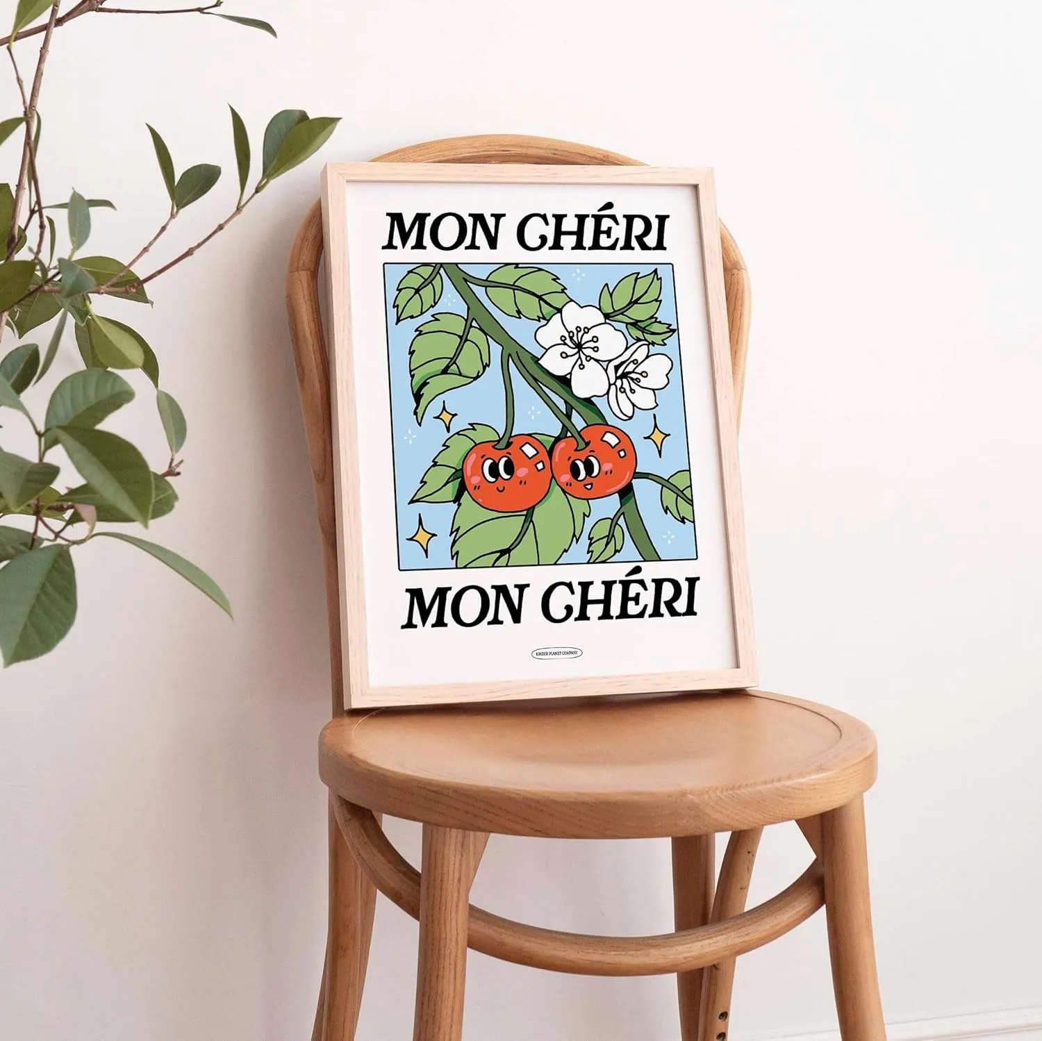 MESSNER2024 Mon Cheri French Cherry Poster Botanical Print Flower Market Flowers Retro Art Blue Large Prints Unframed