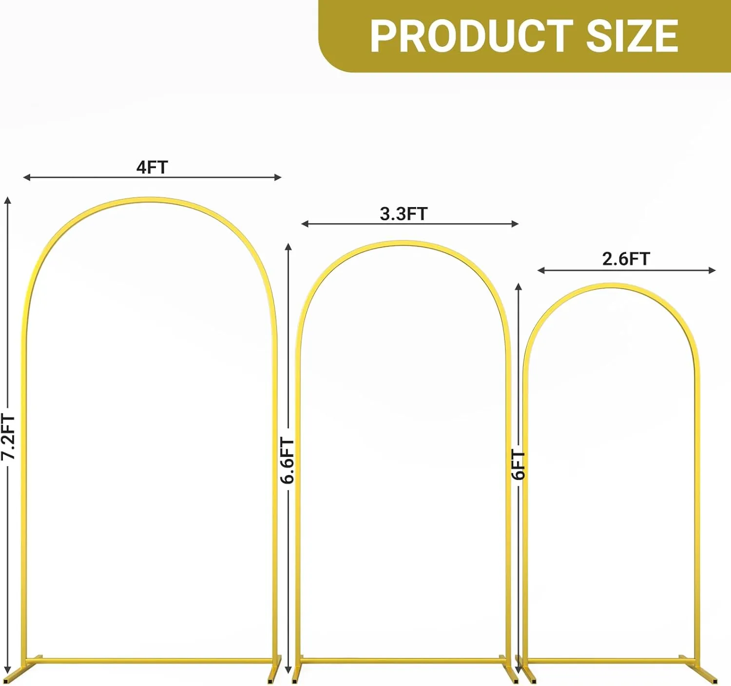 Metal Arch Backdrop Stand Wedding Arch frame Set of 3 (7.2FT/6.6FT/6FT) Gold Backdrop Arch Stand for Wedding Ceremony Birthday Party Baby Shower Graduation Ceremony Decoration