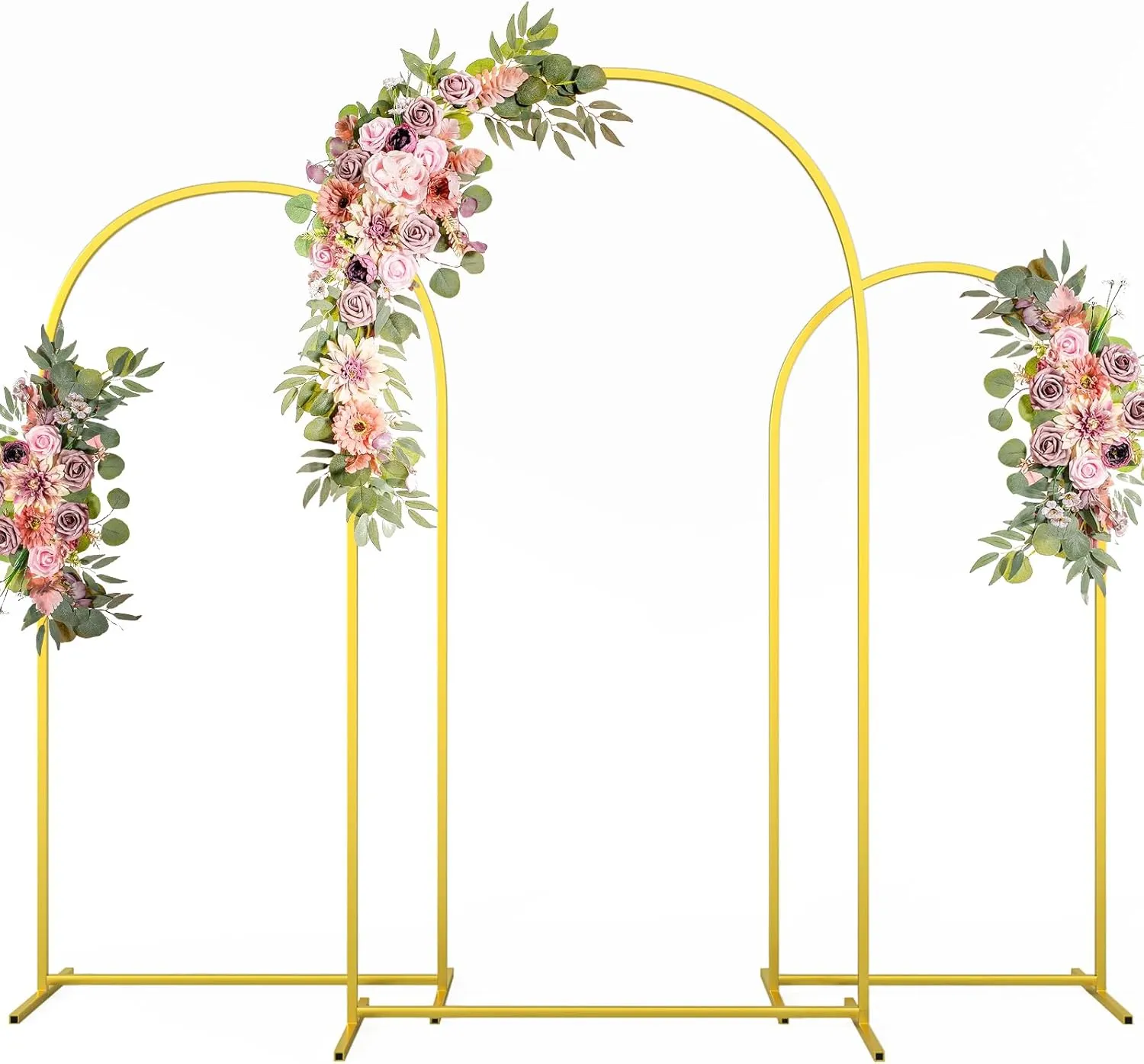 Metal Arch Backdrop Stand Wedding Arch frame Set of 3 (7.2FT/6.6FT/6FT) Gold Backdrop Arch Stand for Wedding Ceremony Birthday Party Baby Shower Graduation Ceremony Decoration