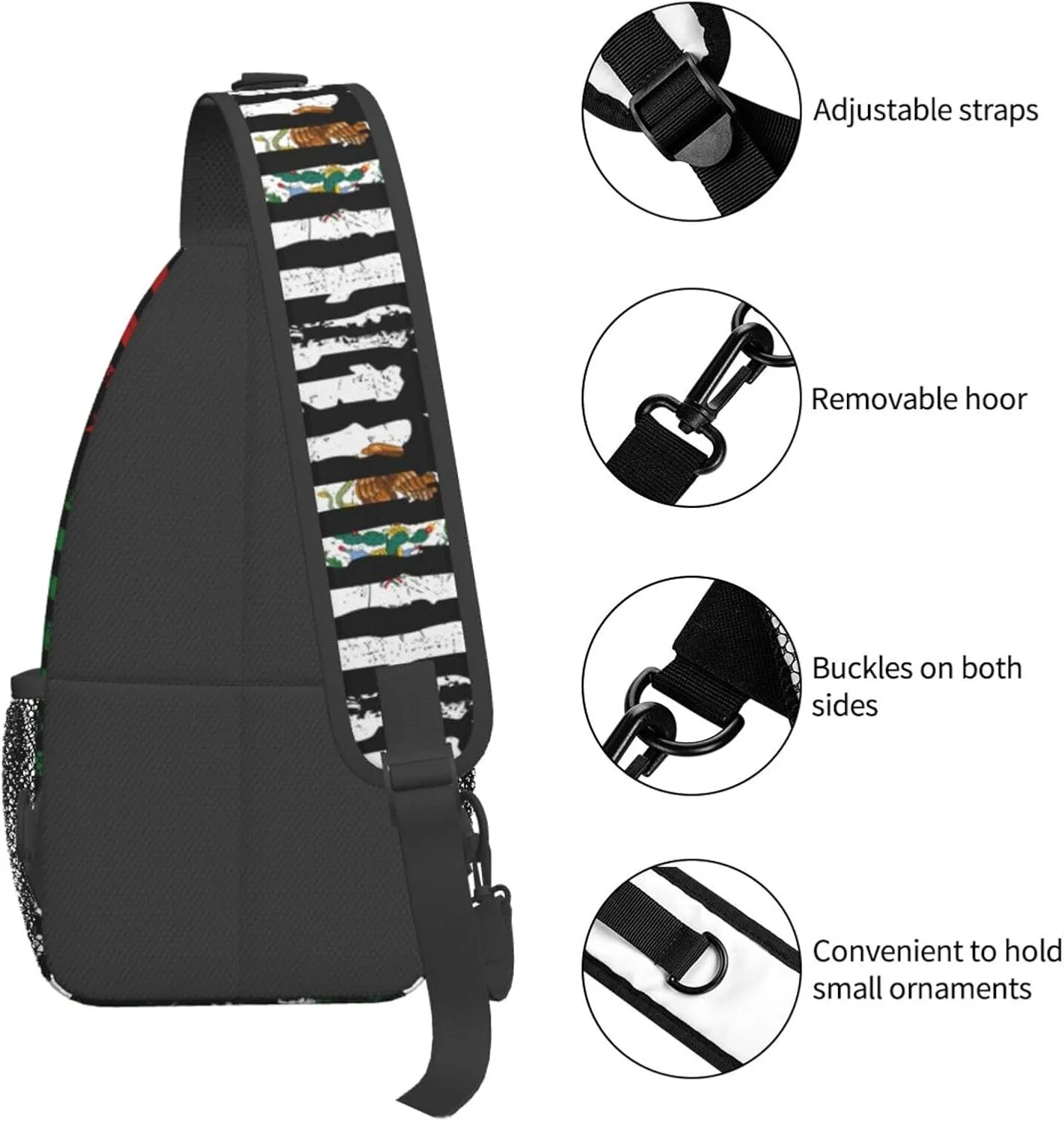 Mexican American Pride Usa Flag Mexico Roots Chest Sling Bag Crossbody Shoulder Backpack Bag Gym Cycling Daypack Travel Hiking Cross Bag
