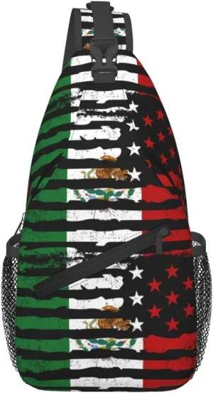Mexican American Pride Usa Flag Mexico Roots Chest Sling Bag Crossbody Shoulder Backpack Bag Gym Cycling Daypack Travel Hiking Cross Bag