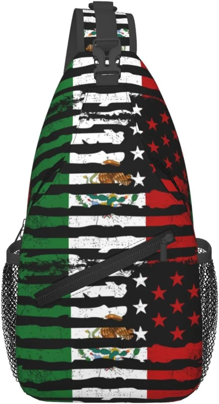 Mexican American Pride Usa Flag Mexico Roots Chest Sling Bag Crossbody Shoulder Backpack Bag Gym Cycling Daypack Travel Hiking Cross Bag