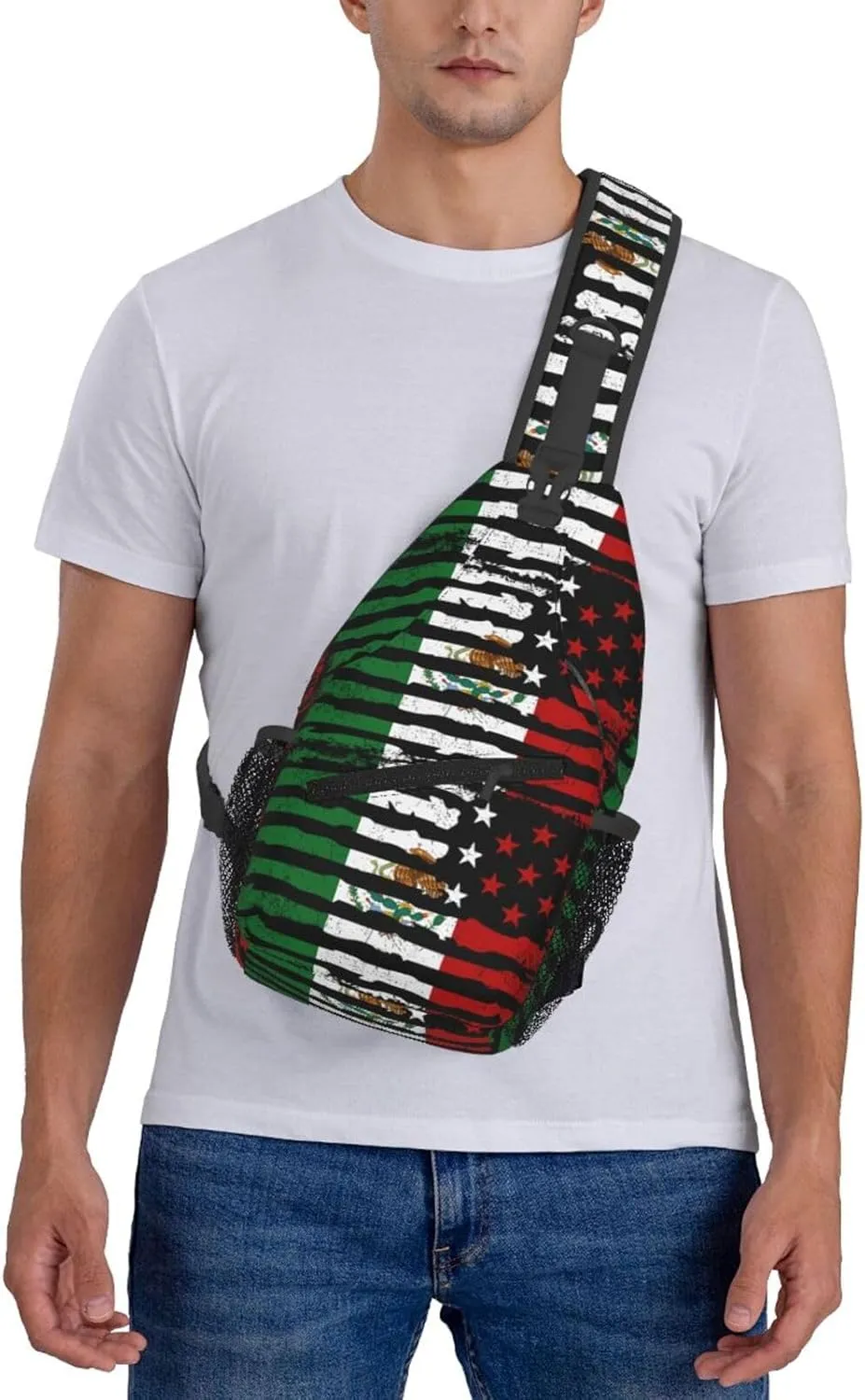 Mexican American Pride Usa Flag Mexico Roots Chest Sling Bag Crossbody Shoulder Backpack Bag Gym Cycling Daypack Travel Hiking Cross Bag