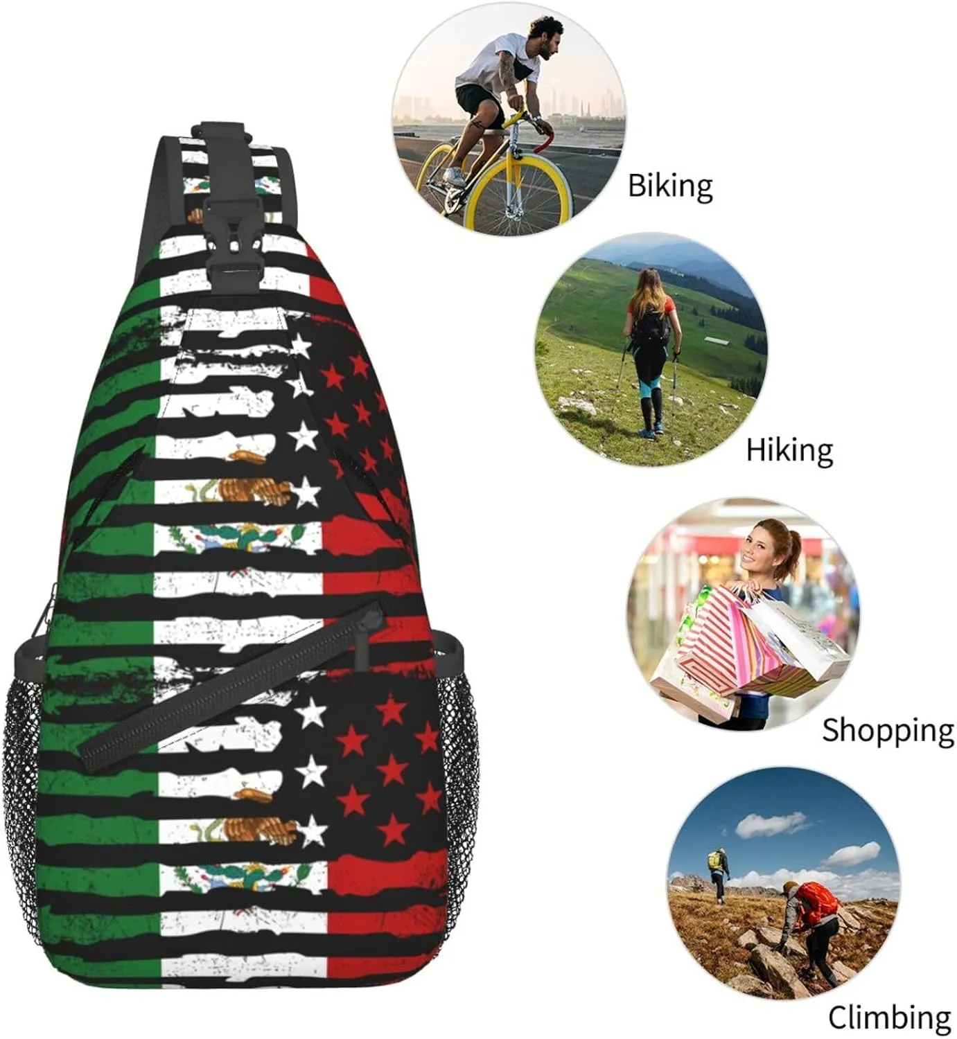 Mexican American Pride Usa Flag Mexico Roots Chest Sling Bag Crossbody Shoulder Backpack Bag Gym Cycling Daypack Travel Hiking Cross Bag