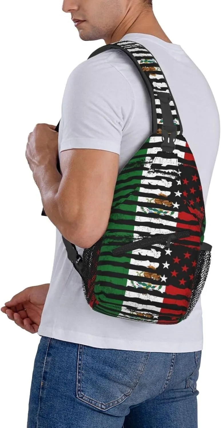 Mexican American Pride Usa Flag Mexico Roots Chest Sling Bag Crossbody Shoulder Backpack Bag Gym Cycling Daypack Travel Hiking Cross Bag
