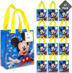 Mickey Mouse Party Favor Bags Set – 12 Pack of 8" Mickey Mouse Party Goodie Bags for Kids Bulk Reusable Mini Totes | Disney Birthday Party Supplies