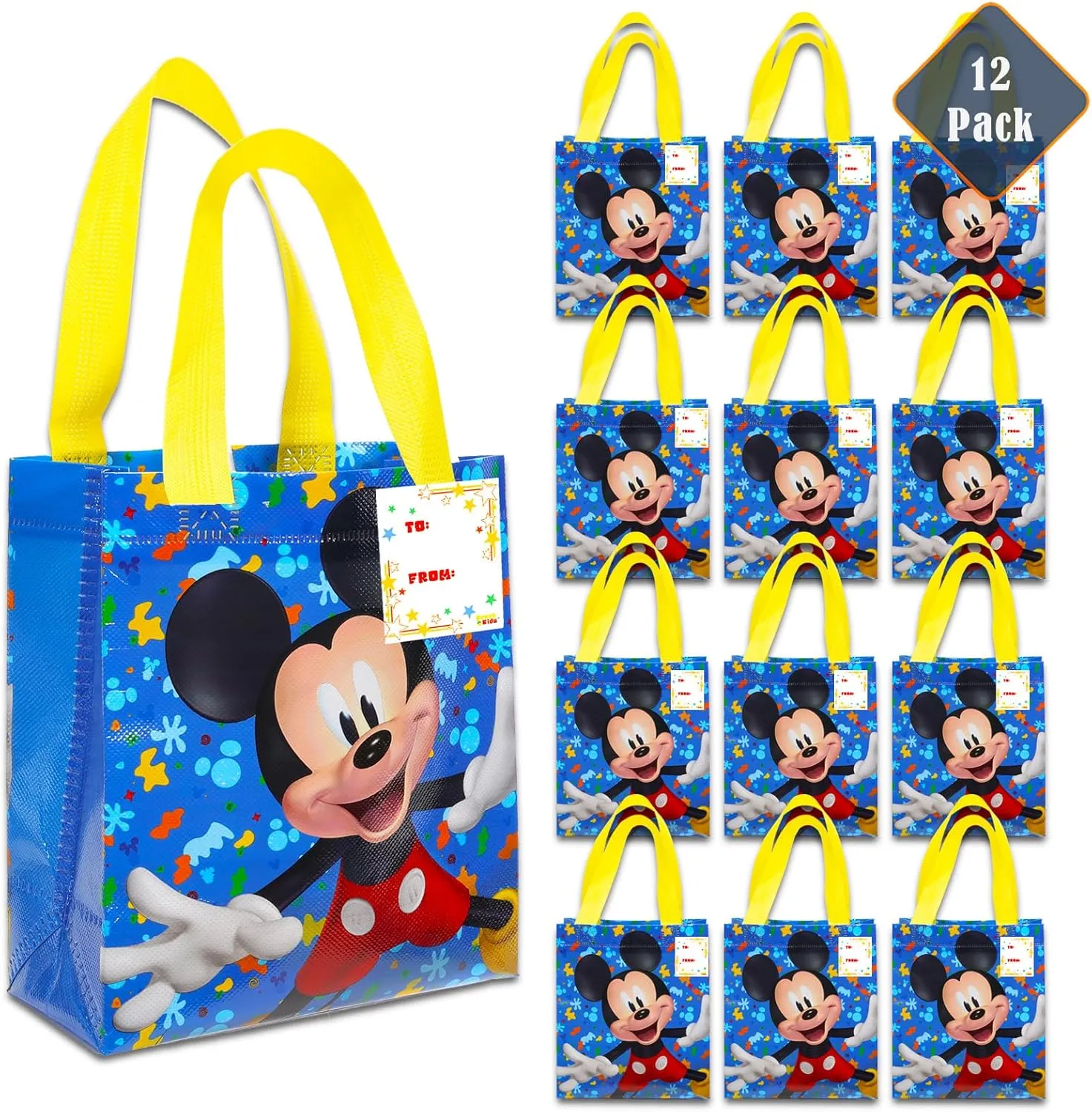 Mickey Mouse Party Favor Bags Set – 12 Pack of 8" Mickey Mouse Party Goodie Bags for Kids Bulk Reusable Mini Totes | Disney Birthday Party Supplies