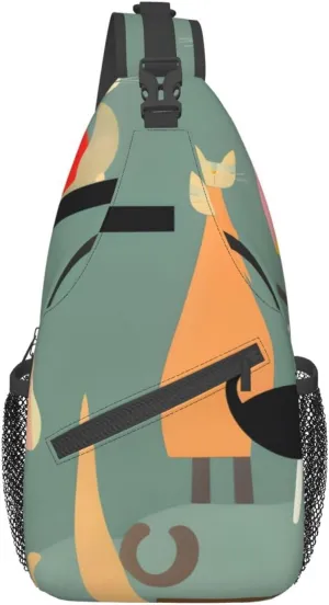 Mid-Century Modern Art Cats High Storage Capacity Chest Bag Diagonally Sling Backpack Crossbody Shoulder Bag For Men Women
