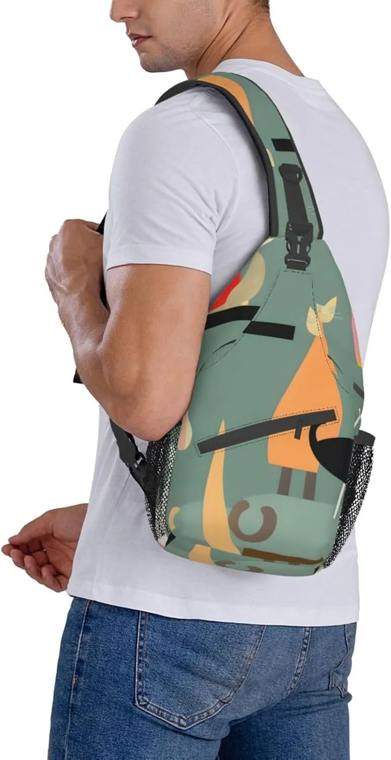 Mid-Century Modern Art Cats High Storage Capacity Chest Bag Diagonally Sling Backpack Crossbody Shoulder Bag For Men Women