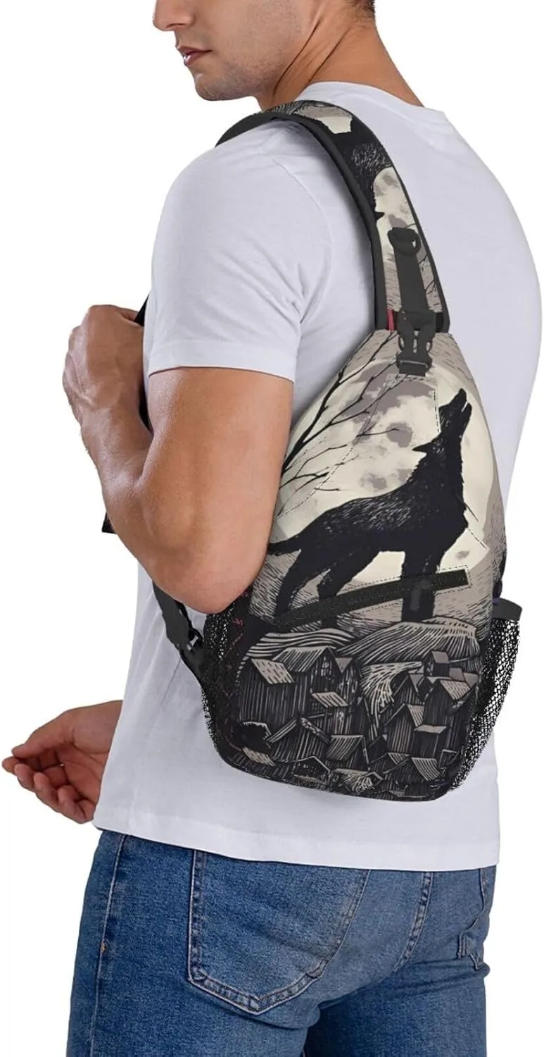 Midnight Wolf Song Crossbody For Men Women Sling Chest Bag Shoulder Bag Lightweight One Strap Backpack Multipurpose Travel Hiking Daypack