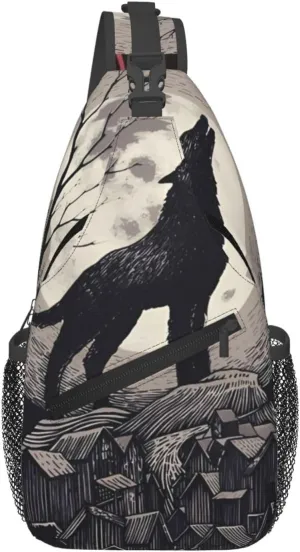 Midnight Wolf Song Crossbody For Men Women Sling Chest Bag Shoulder Bag Lightweight One Strap Backpack Multipurpose Travel Hiking Daypack