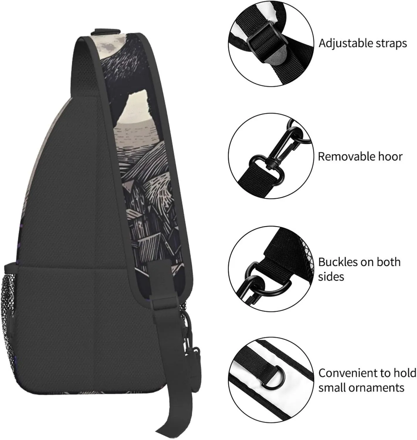Midnight Wolf Song Crossbody For Men Women Sling Chest Bag Shoulder Bag Lightweight One Strap Backpack Multipurpose Travel Hiking Daypack