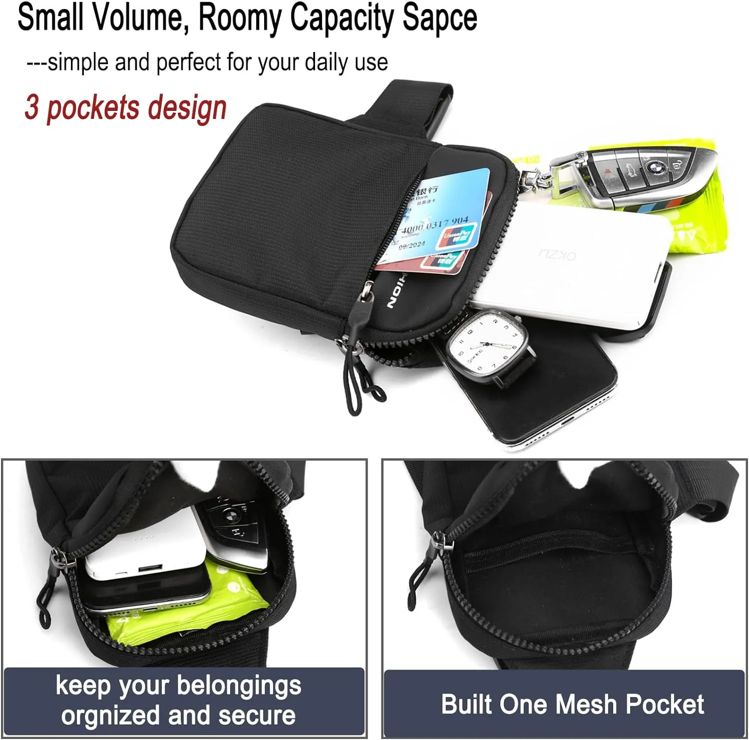 Mini Sling Bag Men Small Crossbody Bag Women Fanny Packs Casual Phone Chest Bag Waterproof Slim Personal Pocket Bag Backpack for Travel Hiking