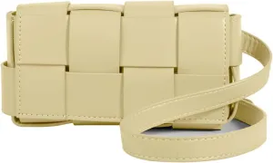 Mini Woven Crossbody Bag for Women, Square Shoulder Handbag Leather Clutch Purse Cute Fanny Packs with Adjustable Belt