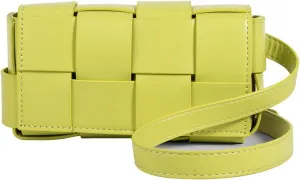 Mini Woven Crossbody Bag for Women, Square Shoulder Handbag Leather Clutch Purse Cute Fanny Packs with Adjustable Belt