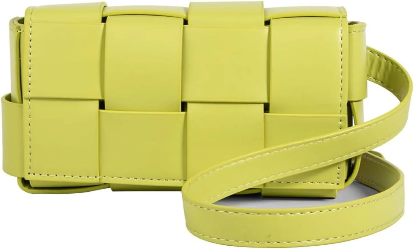 Mini Woven Crossbody Bag for Women, Square Shoulder Handbag Leather Clutch Purse Cute Fanny Packs with Adjustable Belt