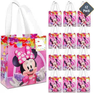 Minnie Mouse Party Favor Bag Set – 12 Pack of 8" Minnie Mouse Party Goodie Bags for Kids Bulk Reusable Mini Totes | Disney Birthday Party Supplies