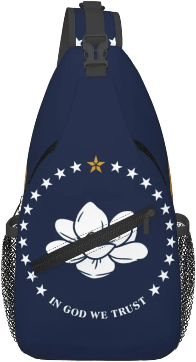 Mississippi State Flag Print Crossbody Sling Bag, Lightweight Shoulder Backpack Adjustable Outdoor Travel Cycling Bag