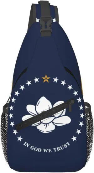Mississippi State Flag Print Crossbody Sling Bag, Lightweight Shoulder Backpack Adjustable Outdoor Travel Cycling Bag