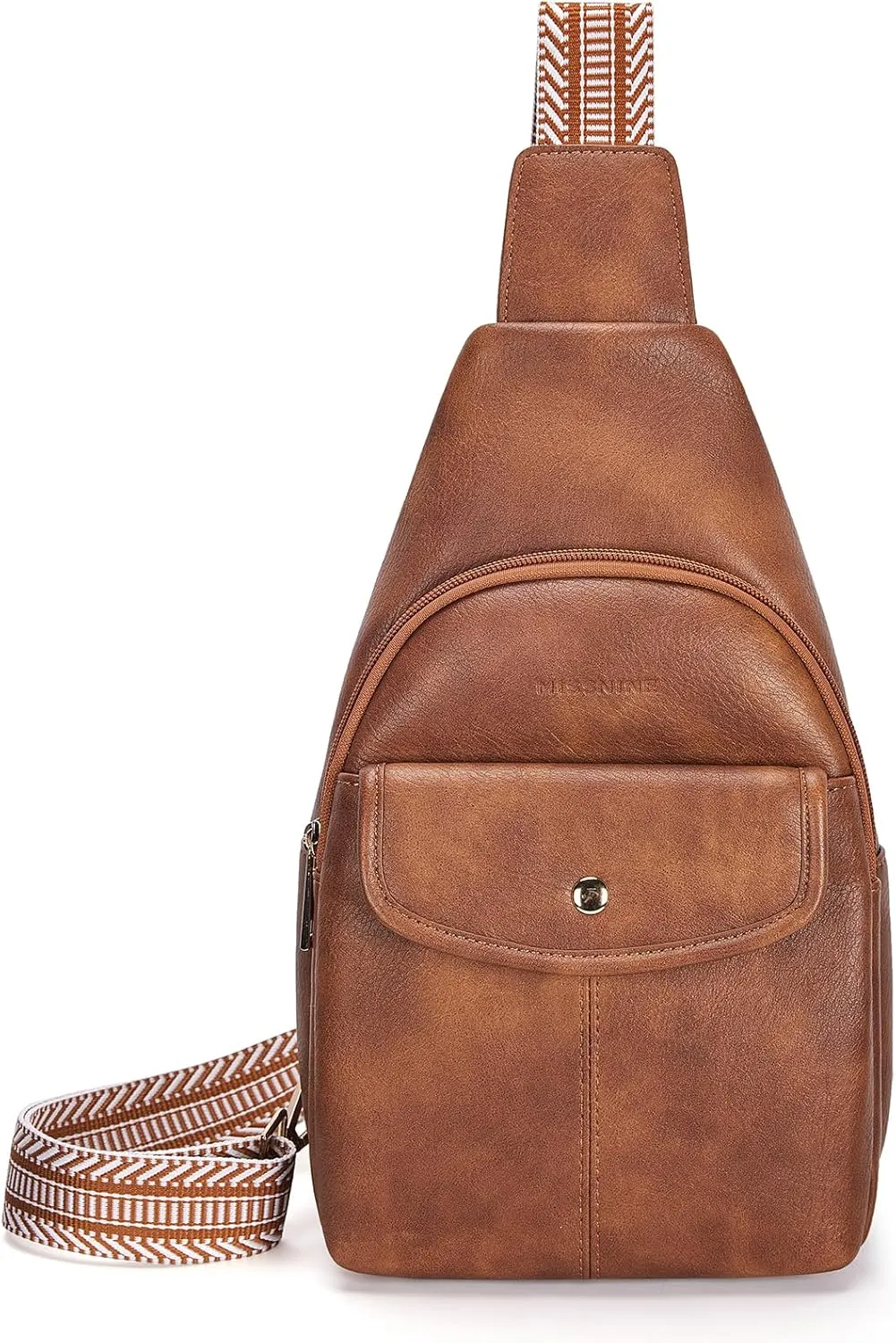 Missnine PU Leather Sling Bag for Women Quilted Chest Crossbody Trendy Travel Bag for Hiking Cycling with Tassel