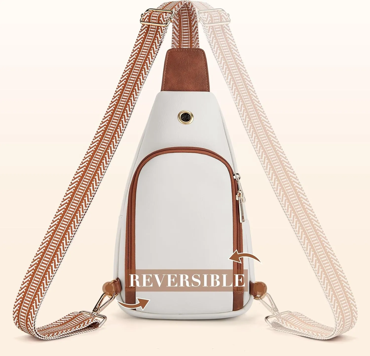 Missnine PU Leather Sling Bag for Women Quilted Chest Crossbody Trendy Travel Bag for Hiking Cycling with Tassel