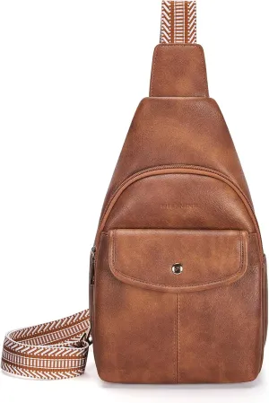 Missnine PU Leather Sling Bag for Women Quilted Chest Crossbody Trendy Travel Bag for Hiking Cycling with Tassel