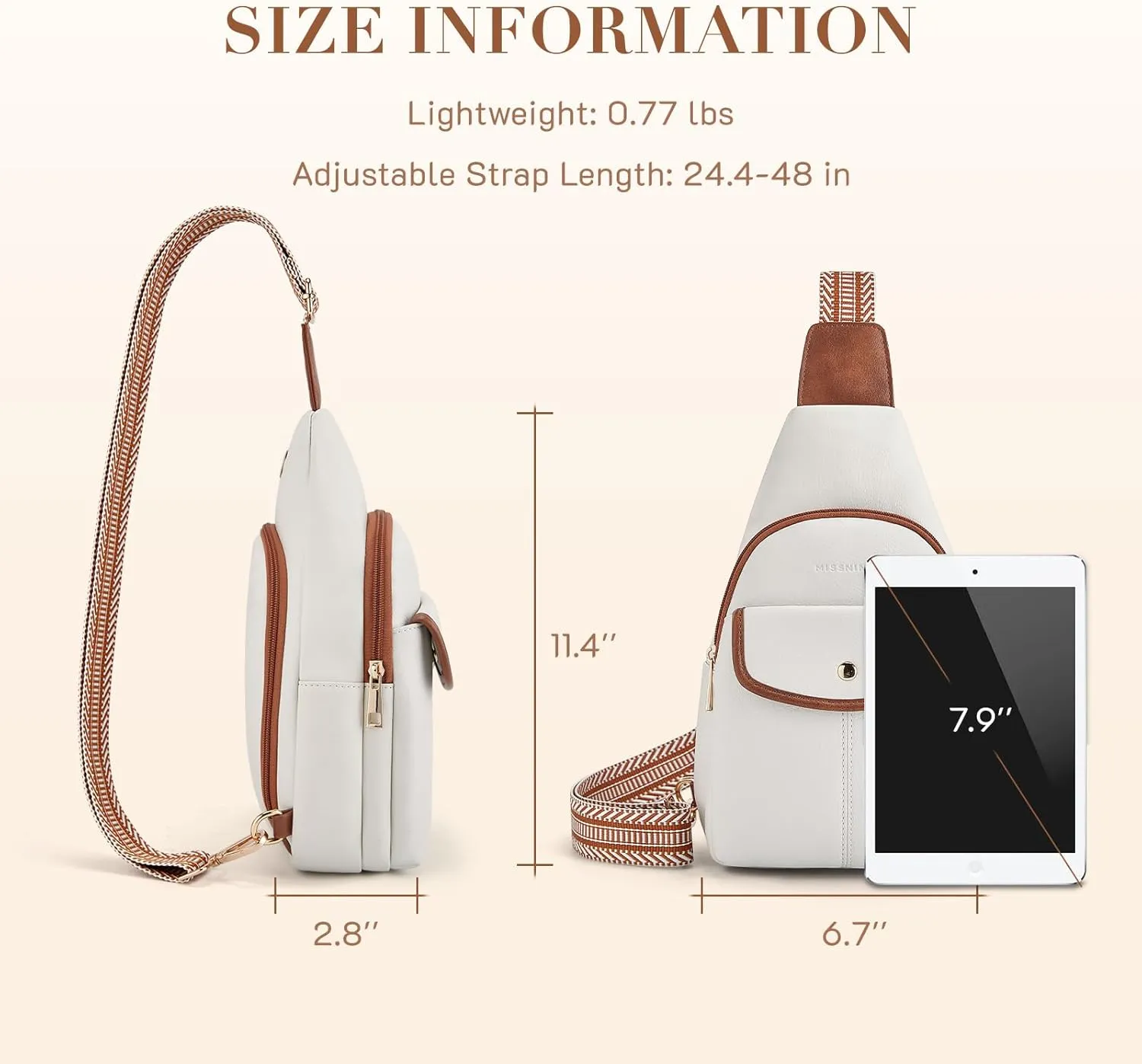 Missnine PU Leather Sling Bag for Women Quilted Chest Crossbody Trendy Travel Bag for Hiking Cycling with Tassel