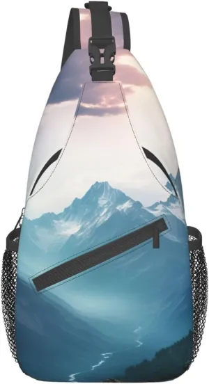 Misty Mountain Print Sling Backpack Travel Sling Bag Casual Chest Bag Hiking Daypack Crossbody Bag For Men Women