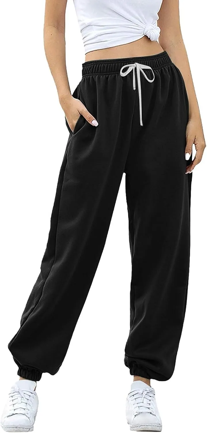 Miyaomn Women's Casual Baggy Sweatpants Elastic High Waisted Drawstring Workout Athletic Joggers Pants 2024 Fall with Pockets