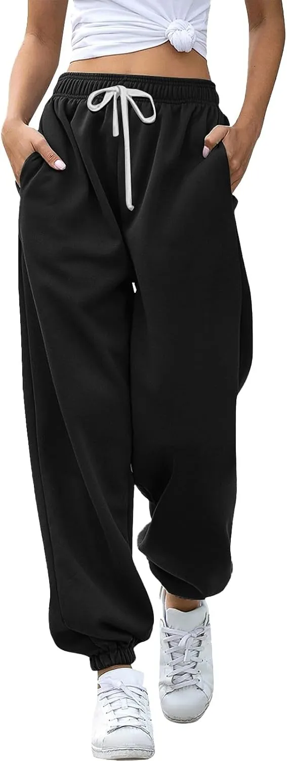 Miyaomn Women's Casual Baggy Sweatpants Elastic High Waisted Drawstring Workout Athletic Joggers Pants 2024 Fall with Pockets