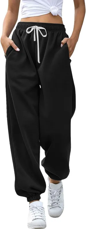 Miyaomn Women's Casual Baggy Sweatpants Elastic High Waisted Drawstring Workout Athletic Joggers Pants 2024 Fall with Pockets
