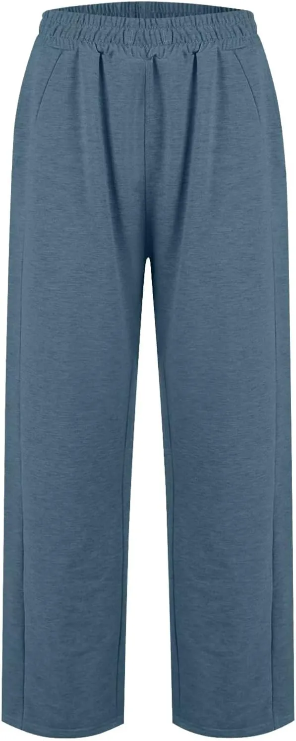 Miyaomn Women's Wide Leg Sweatpants Drawstring Casual Jogger Pants Loose Elastic High Waisted Athletic Trousers with Pockets