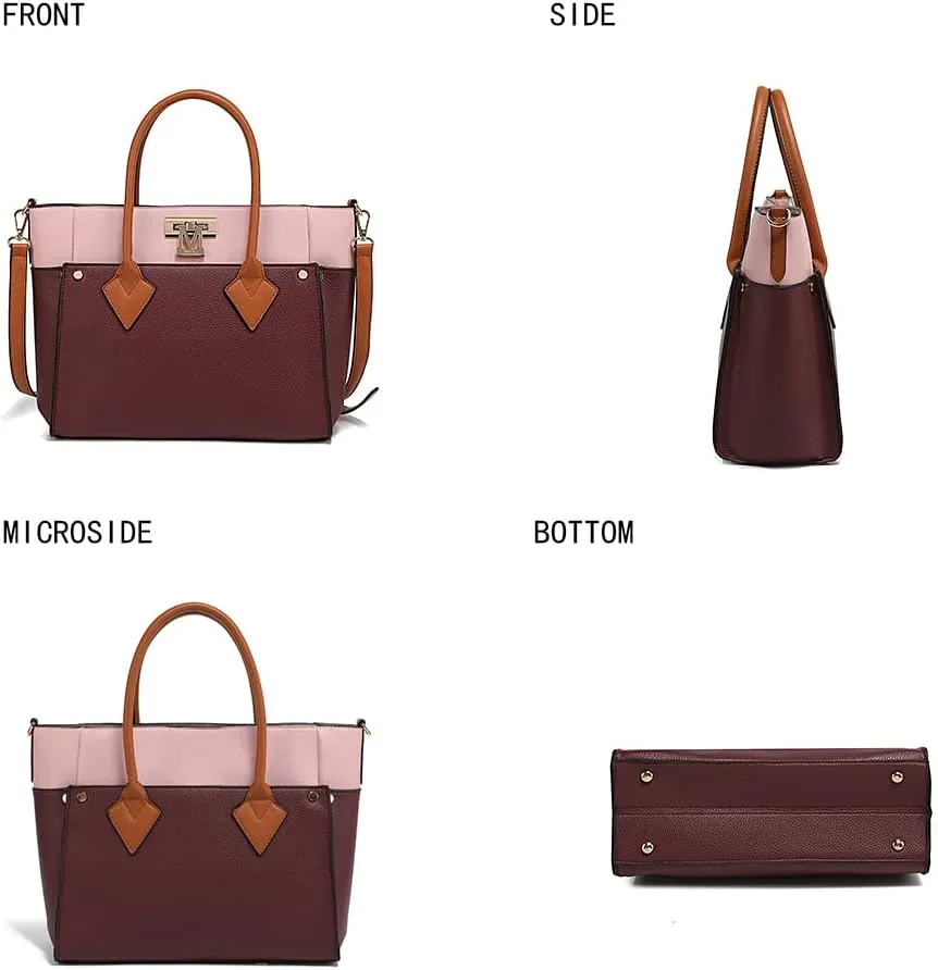 MKF Collection Designer Tote Bag for Women, Vegan Leather a Color-Block Fashion Handbag Purse with Wristlet Wallet