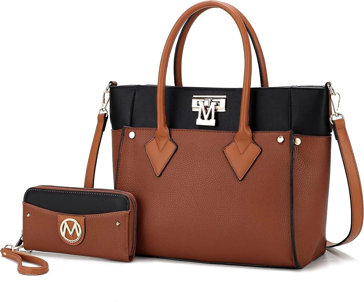 MKF Collection Designer Tote Bag for Women, Vegan Leather a Color-Block Fashion Handbag Purse with Wristlet Wallet
