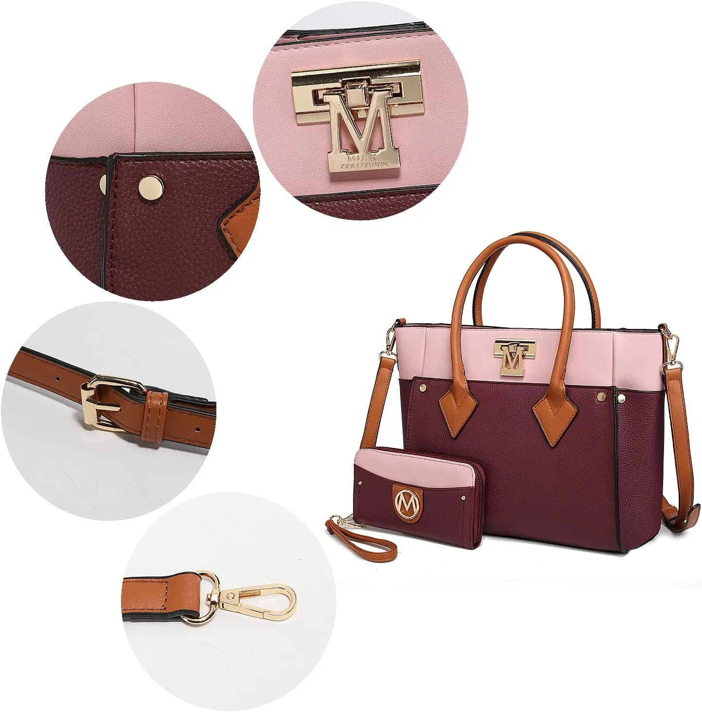 MKF Collection Designer Tote Bag for Women, Vegan Leather a Color-Block Fashion Handbag Purse with Wristlet Wallet