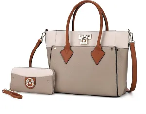 MKF Collection Designer Tote Bag for Women, Vegan Leather a Color-Block Fashion Handbag Purse with Wristlet Wallet