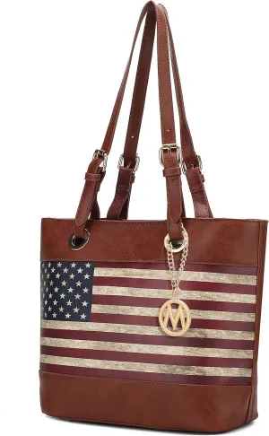 MKF Collection USA Tote Shoulder Bag for Women Vegan Leather Patriotic Handbag, Lady Fashion American Flag Satchel Purse