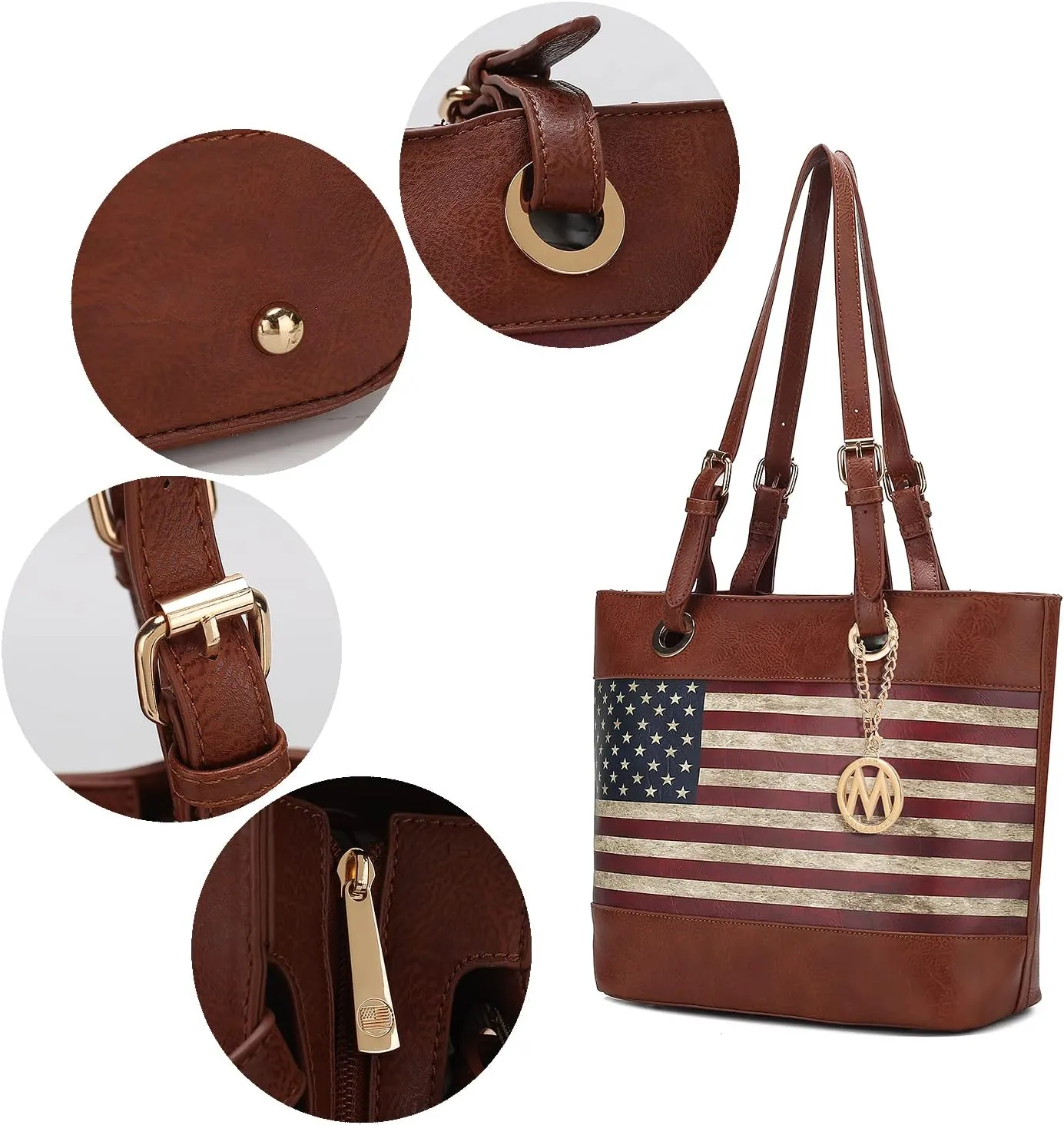 MKF Collection USA Tote Shoulder Bag for Women Vegan Leather Patriotic Handbag, Lady Fashion American Flag Satchel Purse