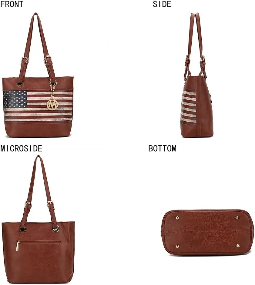 MKF Collection USA Tote Shoulder Bag for Women Vegan Leather Patriotic Handbag, Lady Fashion American Flag Satchel Purse