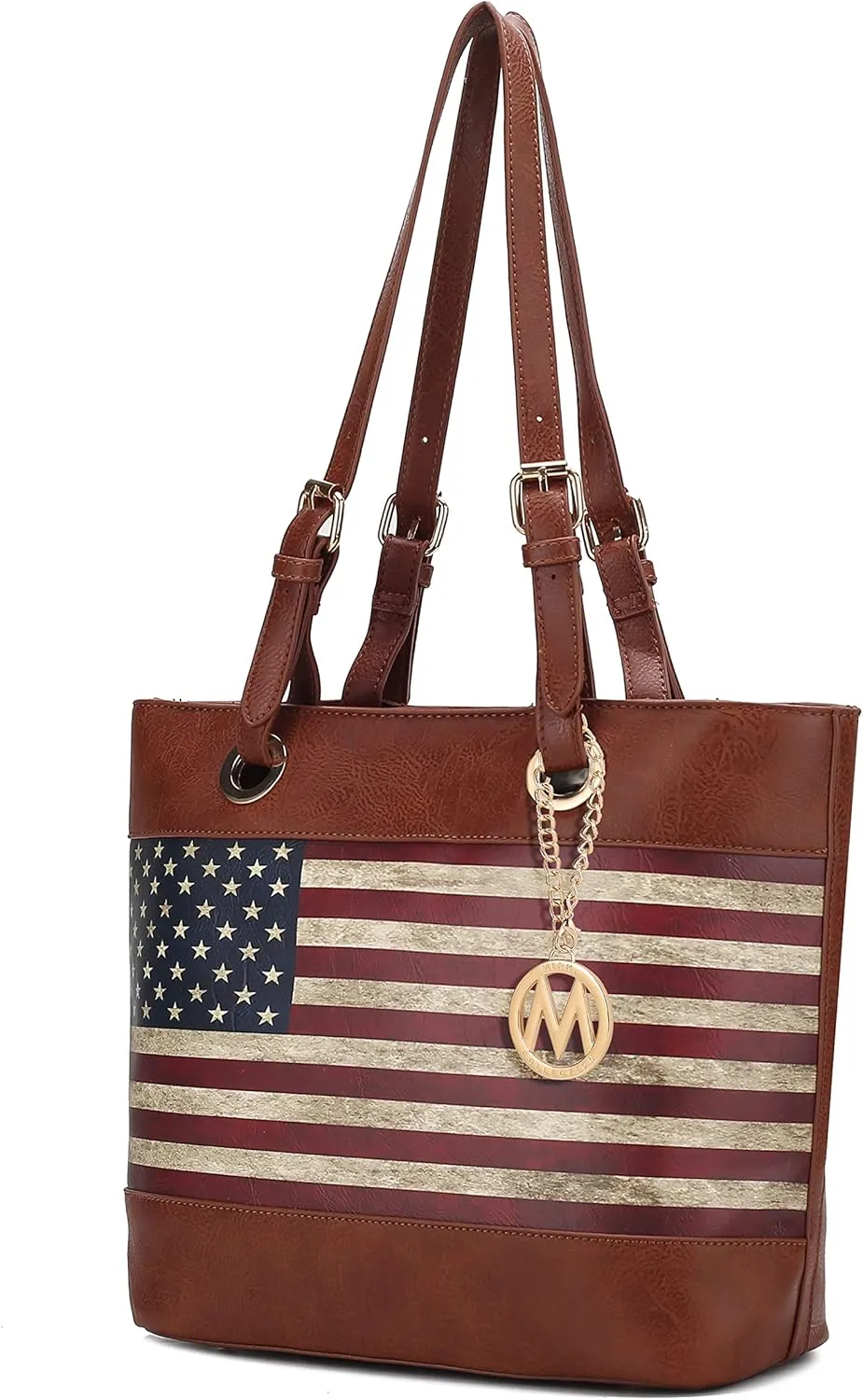 MKF Collection USA Tote Shoulder Bag for Women Vegan Leather Patriotic Handbag, Lady Fashion American Flag Satchel Purse