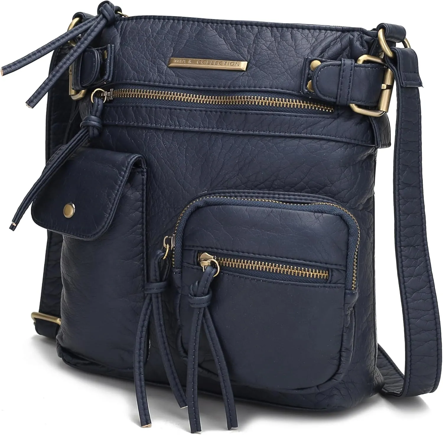 MKF Crossbody Bag for Women: PU Leather Tote Shoulder Bag, Soft Slouchy Handbag Purse, Lady Multi Pocket Pocketbook