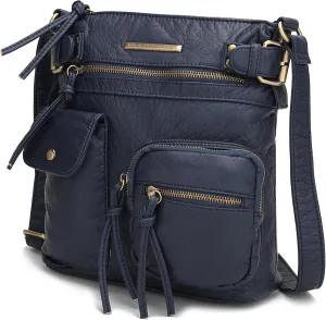 MKF Crossbody Bag for Women: PU Leather Tote Shoulder Bag, Soft Slouchy Handbag Purse, Lady Multi Pocket Pocketbook